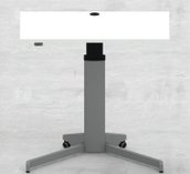 Et søjlet Hæve-/sænkebord 100x60, sølv stel og hvid bordplade