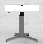 Et søjlet Hæve-/sænkebord 100x80, sølv stel og hvid bordplade, Flot design