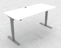 Hæve-/sænke bord. Arbejdsbord mål 160x80 cm, sølv stel og hvid bordplade